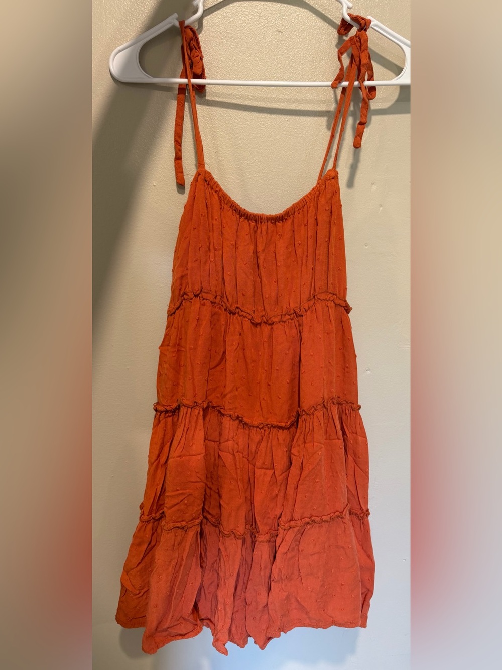 RSQ Rust Orange Tiered Tie-Shoulder Mini Dress